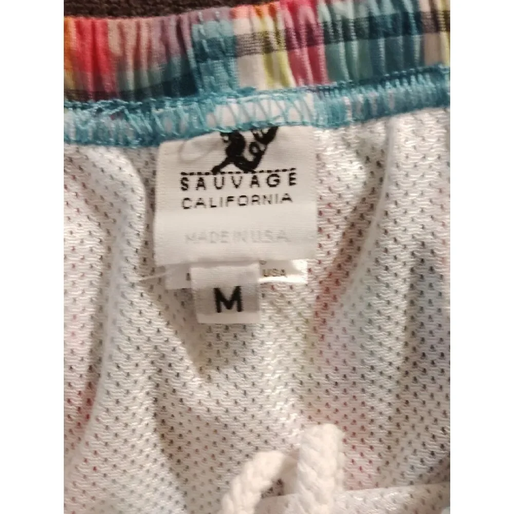 Men's Plaid Swim Trunks - Coral & Blue(Different Color Same Length) (38)